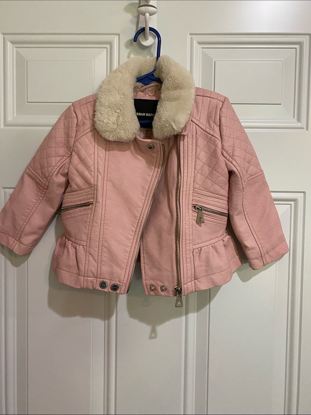 Urban Republic Pink Jacket with Cream Faux-Fur Collar